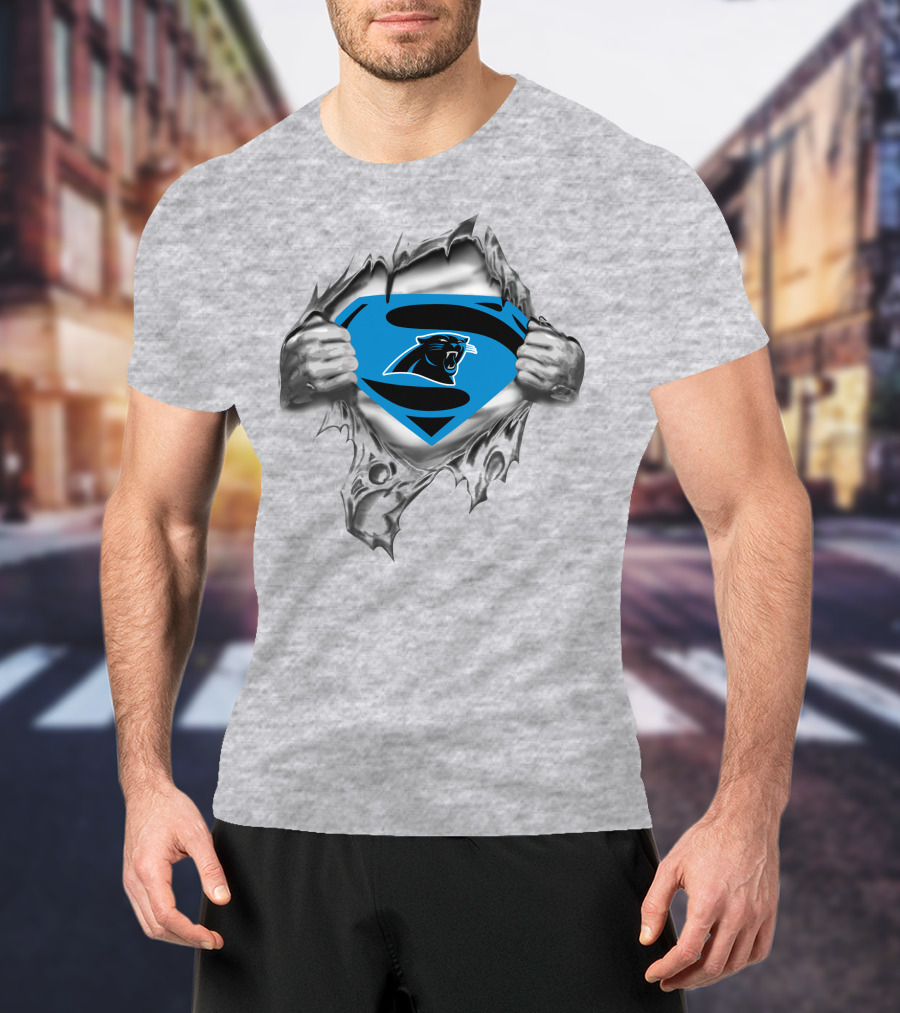 Carolina Panthers Superman Logo Rip Through T-Shirt