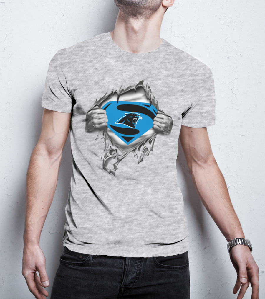 Carolina Panthers Superman Logo Rip Through T-Shirt