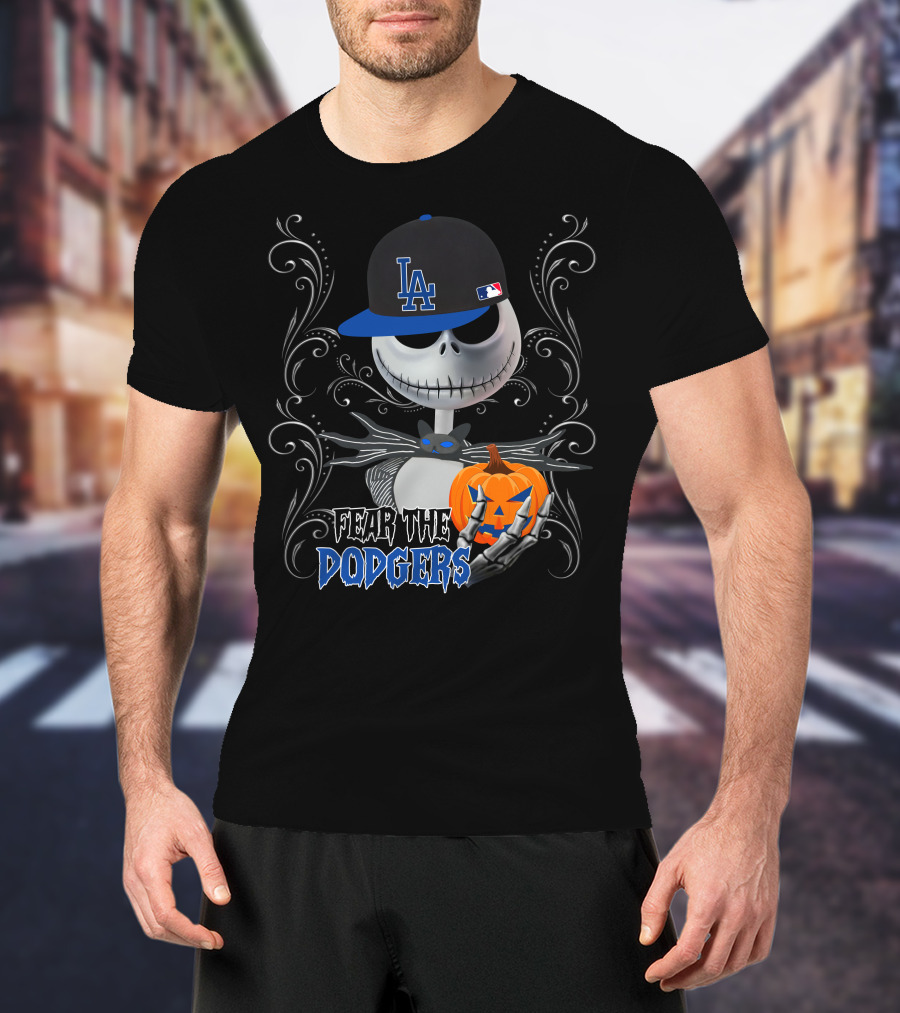 Fear The Los Angeles Dodgers Halloween Jack Skellington Pumpkin T-Shirt