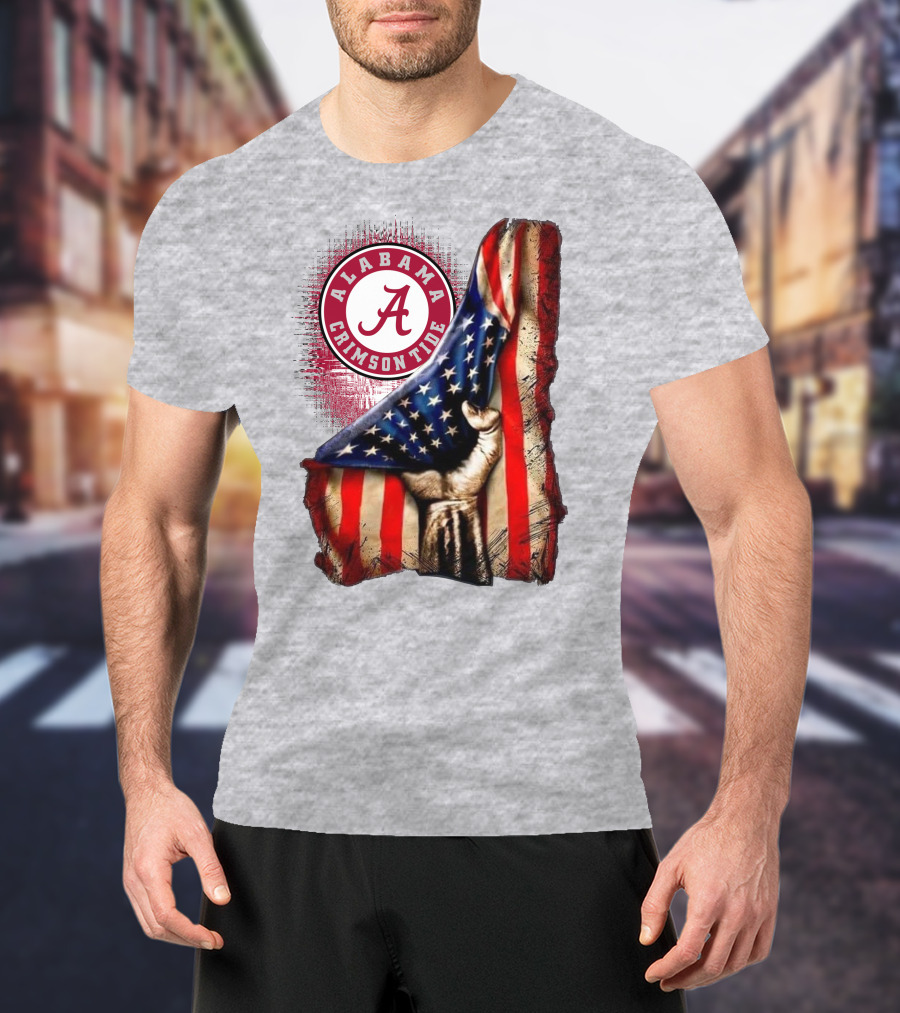 Alabama Crimson Tide American Flag Fist Outline T-Shirt