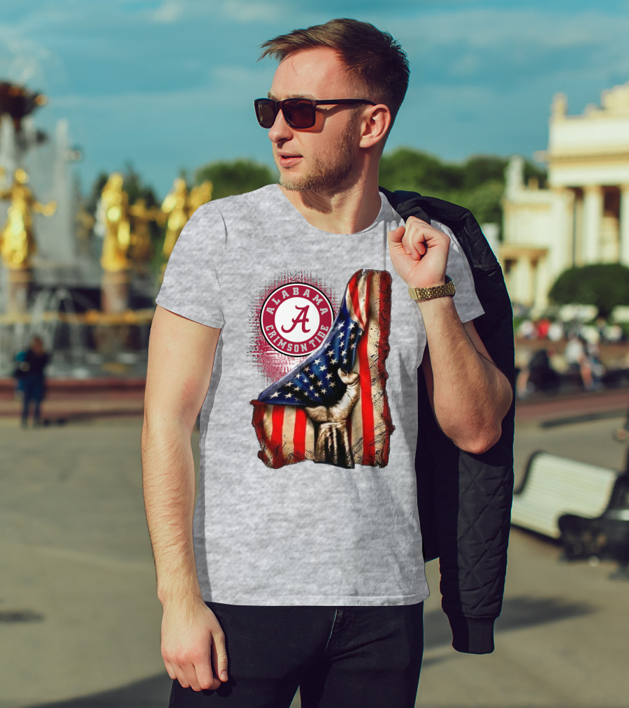 Alabama Crimson Tide American Flag Fist Outline T-Shirt