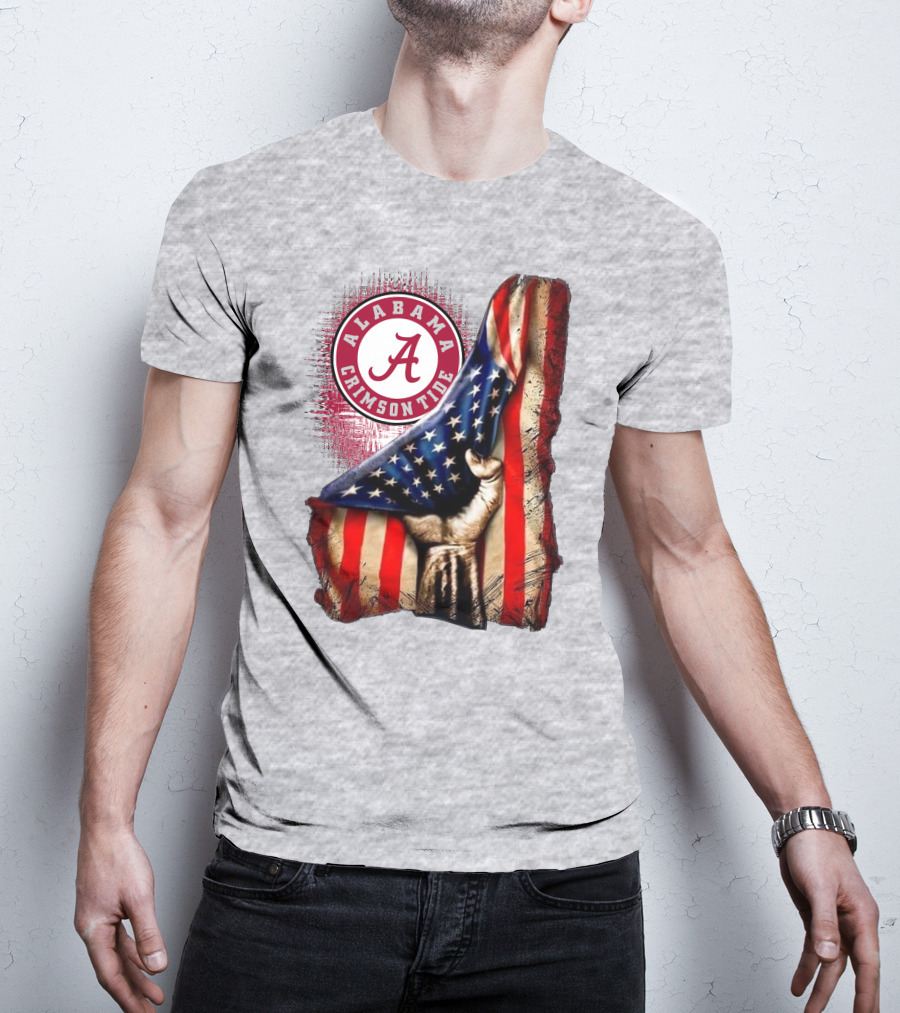 Alabama Crimson Tide American Flag Fist Outline T-Shirt