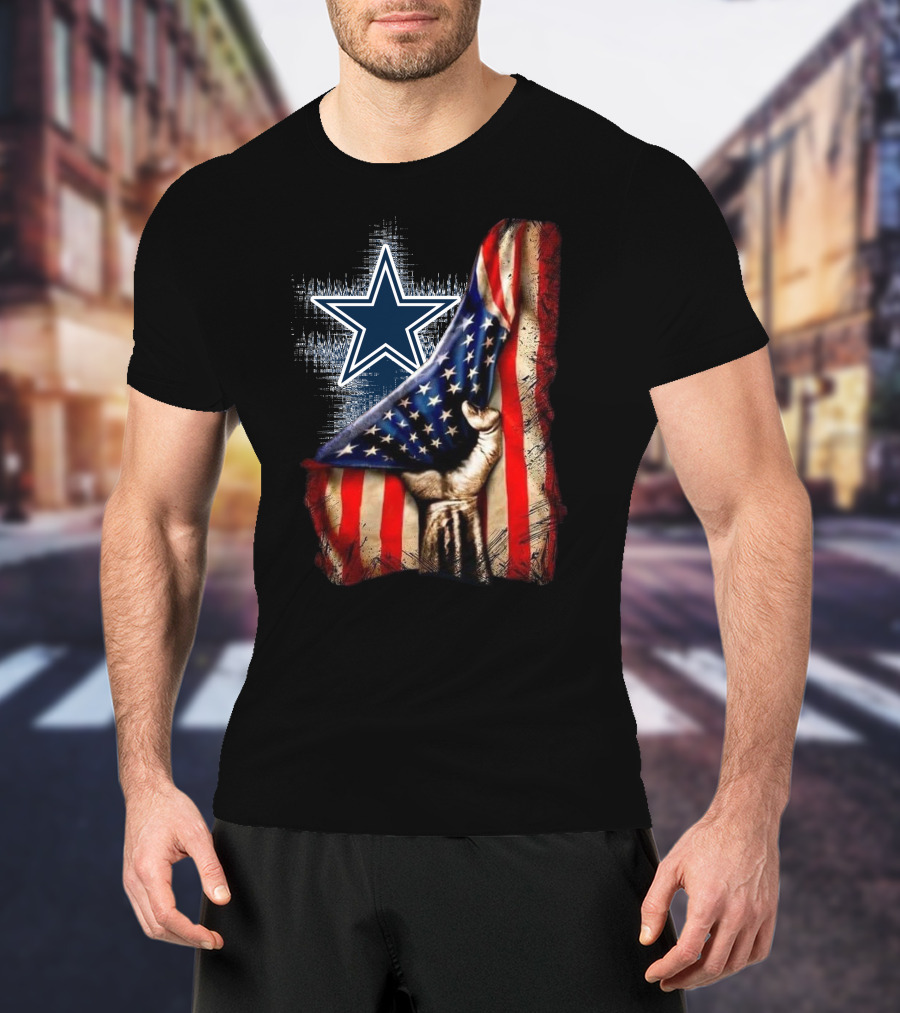 Dallas Cowboys Star With American Flag And Patriotic Hand T-Shirt