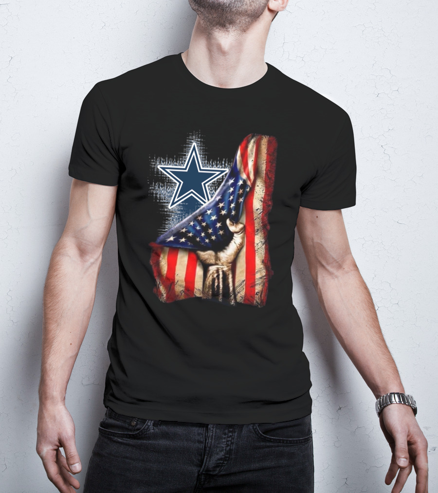Dallas Cowboys Star With American Flag And Patriotic Hand T-Shirt