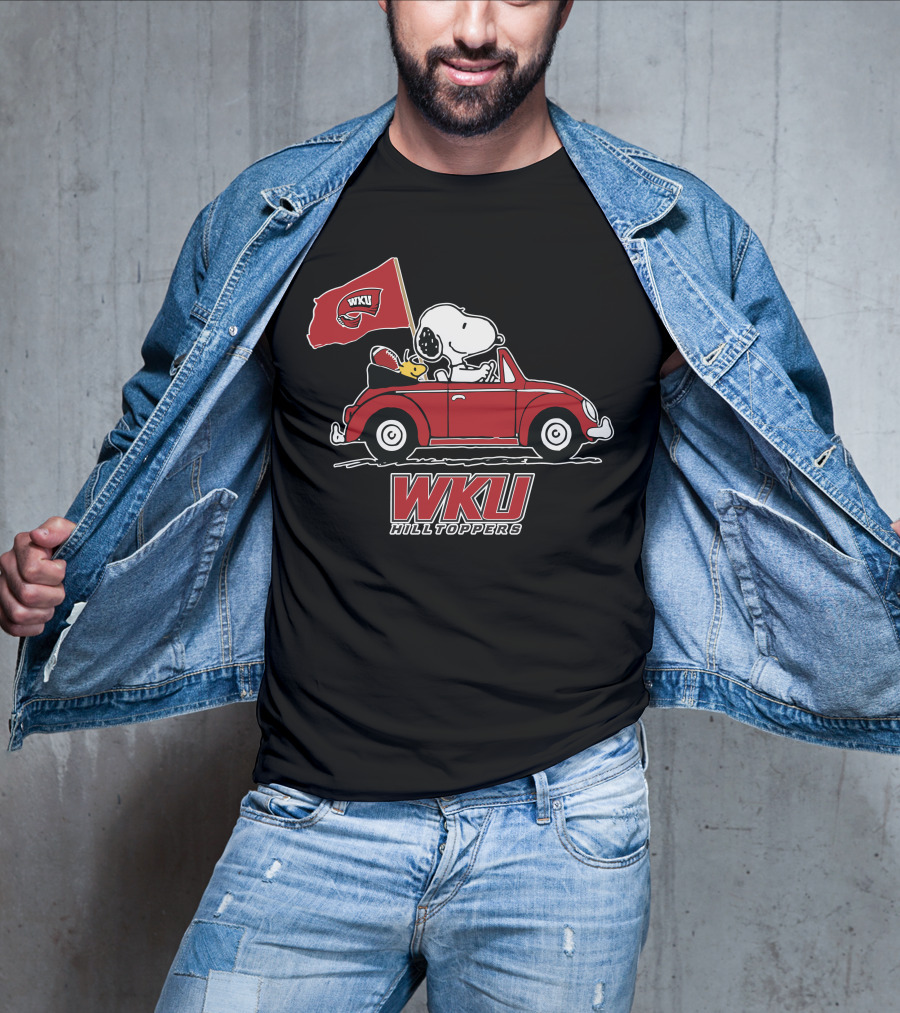 WKU Hilltoppers Snoopy Riding In Red Car With Flag T-Shirt