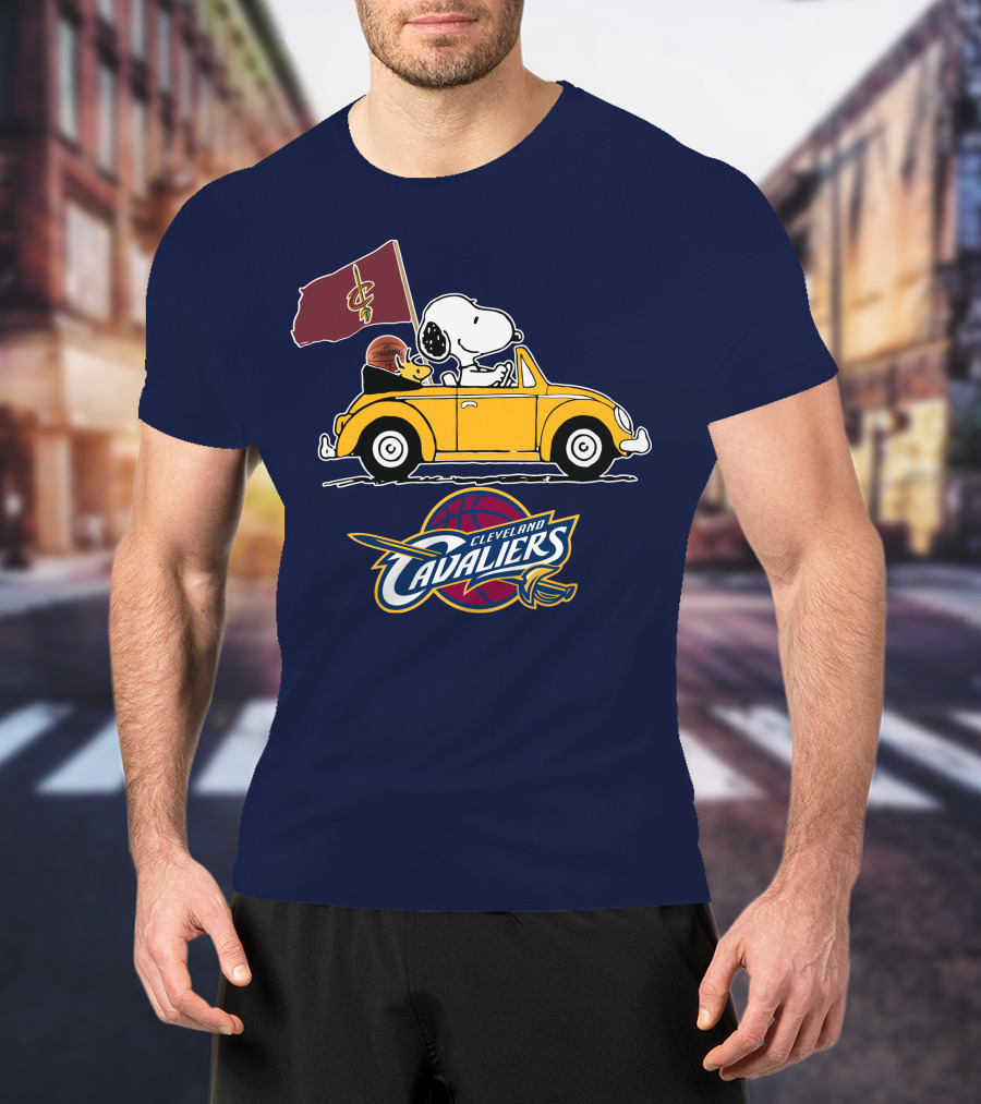 Cleveland Cavaliers Snoopy And Woodstock Driving With Basketball T-Shirt