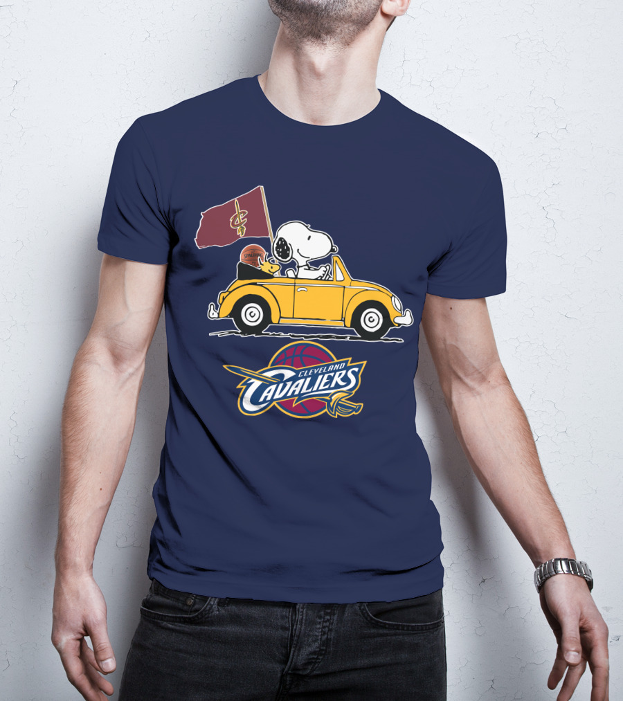 Cleveland Cavaliers Snoopy And Woodstock Driving With Basketball T-Shirt