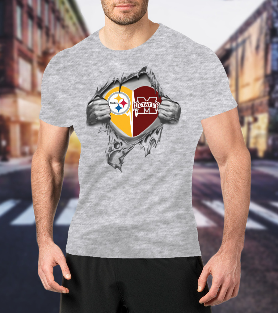 Steelers Mississippi State Bulldogs Heart Connection T-Shirt