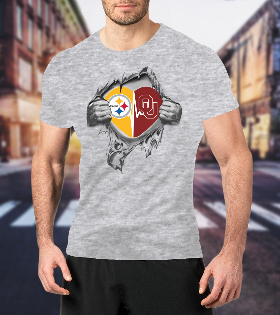 Steelers Oklahoma Sooners Heart Torn T-Shirt