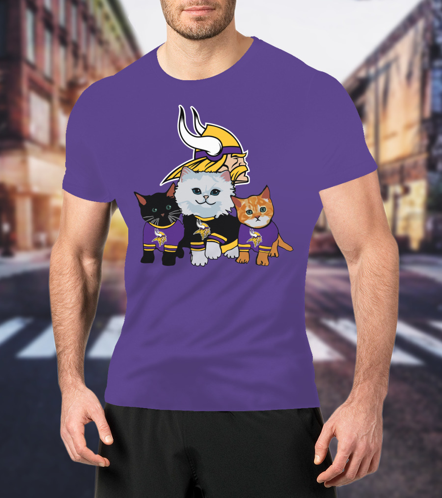 Minnesota Vikings Cats Wearing Team Jerseys With Viking Head T-Shirt