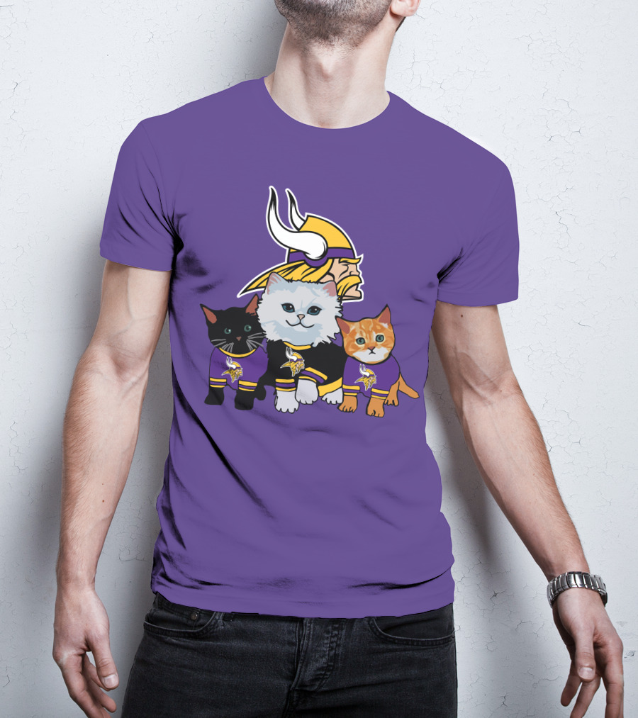 Minnesota Vikings Cats Wearing Team Jerseys With Viking Head T-Shirt