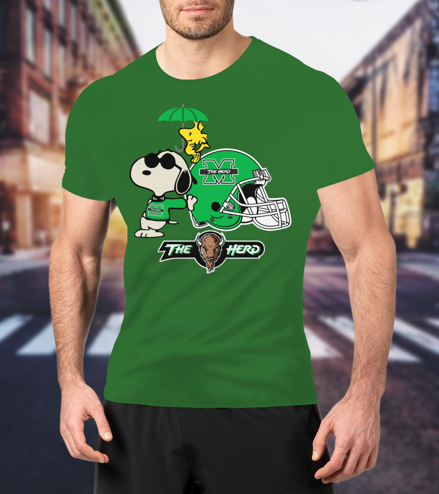 Marshall Thundering Herd Snoopy The Herd Football Helmet Woodstock Umbrella T-Shirt