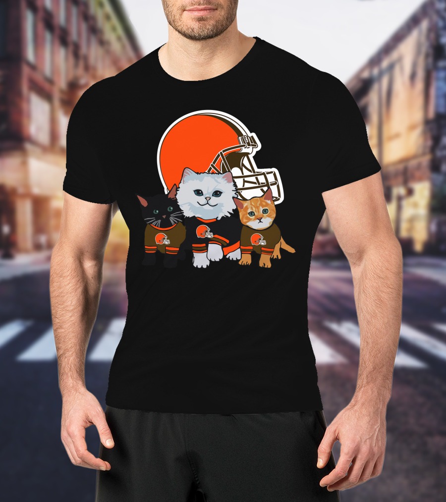Cleveland Browns Cute Cats Football Helmet Trio T-Shirt