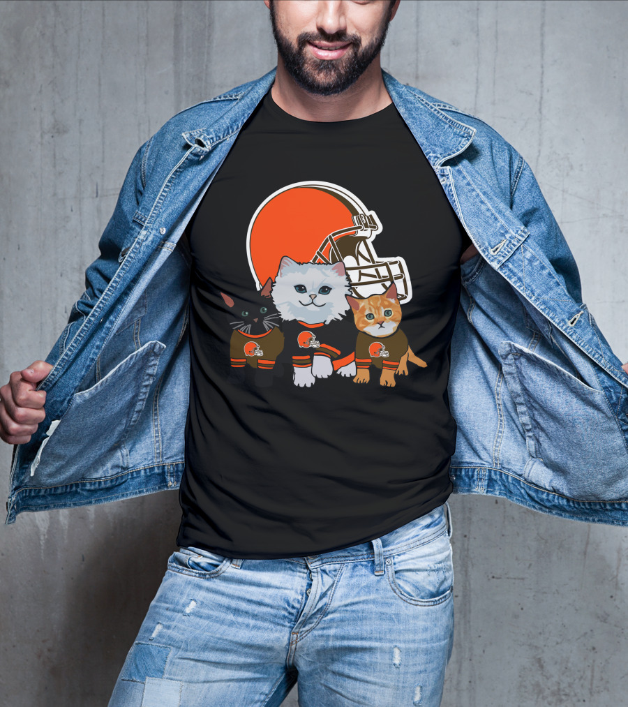 Cleveland Browns Cute Cats Football Helmet Trio T-Shirt