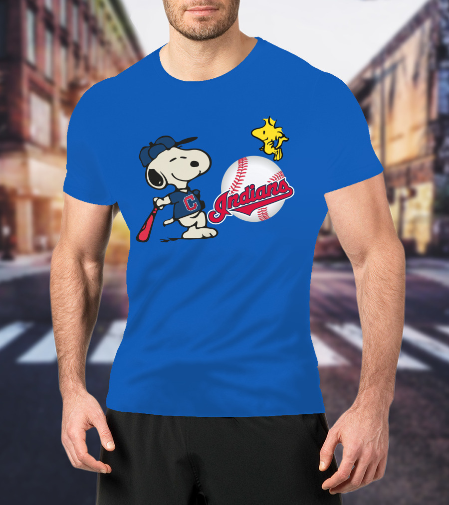 Cleveland Indians Snoopy Woodstock Baseball T-Shirt