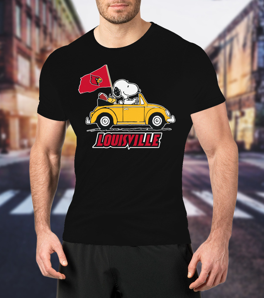 Louisville Snoopy Car Ride With Cardinals Flag T-Shirt
