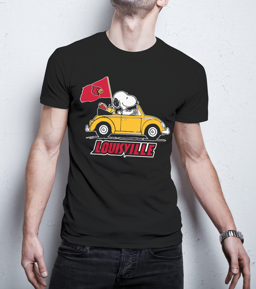 Louisville Snoopy Car Ride With Cardinals Flag T-Shirt