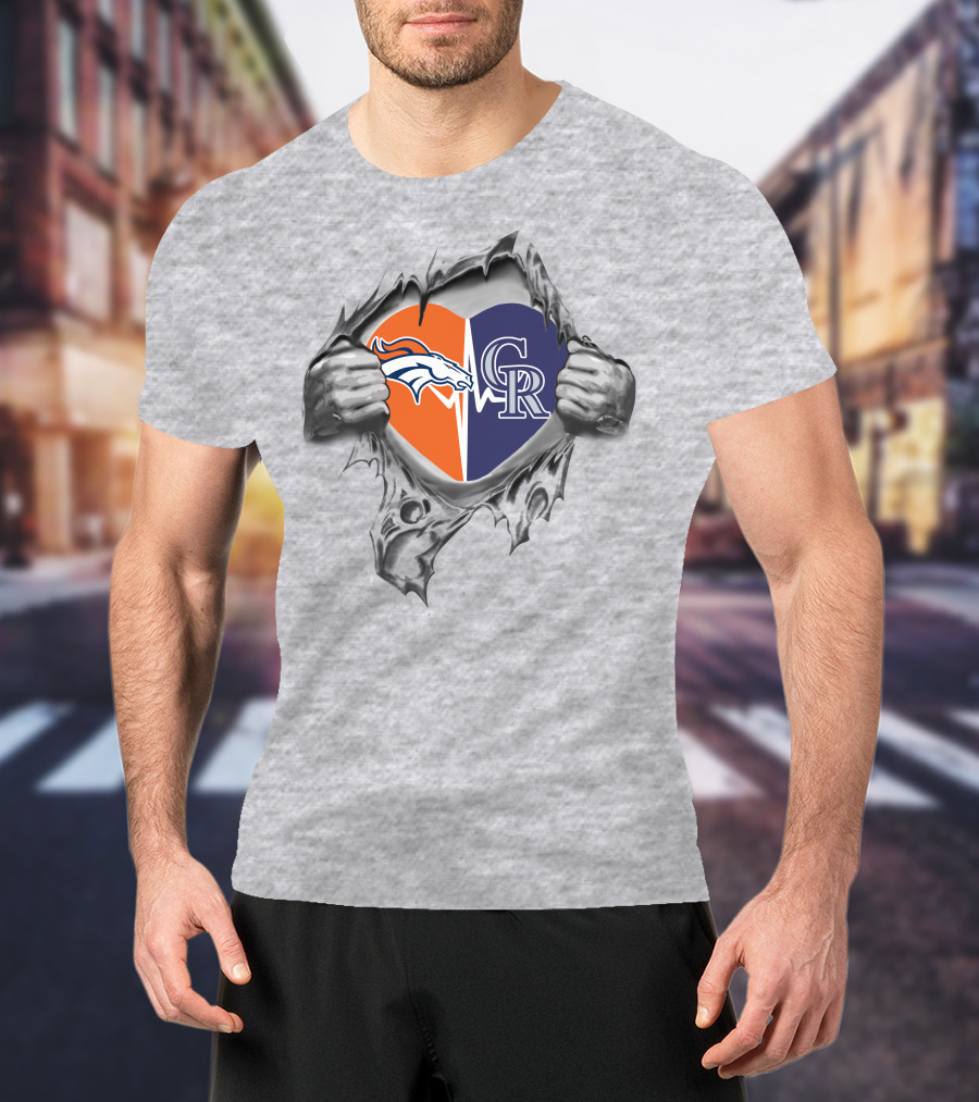 Denver Broncos Colorado Rockies Heart T-Shirt