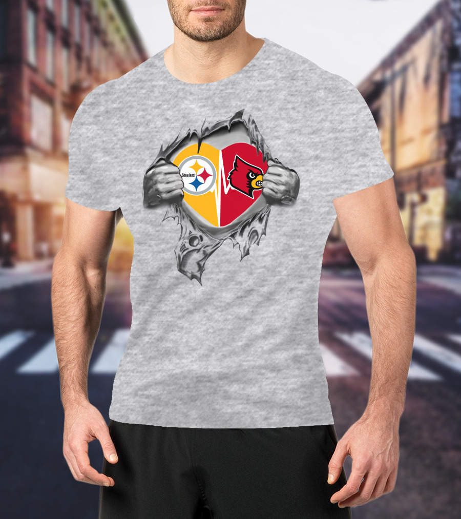 Steelers Louisville Cardinals Heart T-Shirt