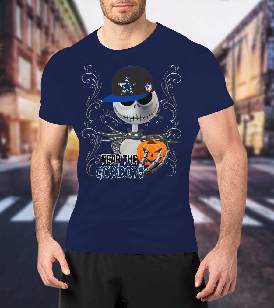 Fear The Cowboys Halloween NFL Jack Skellington Pumpkin Dallas Star T-Shirt