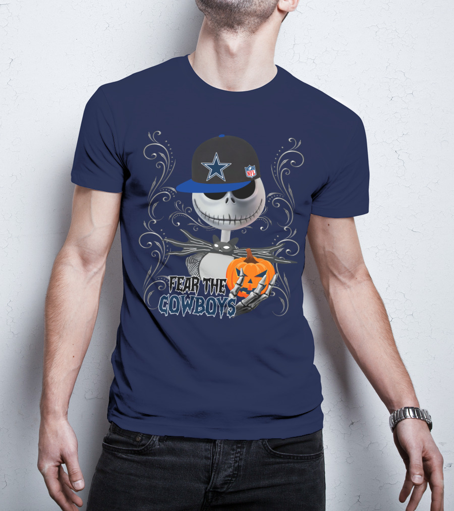 Fear The Cowboys Halloween NFL Jack Skellington Pumpkin Dallas Star T-Shirt