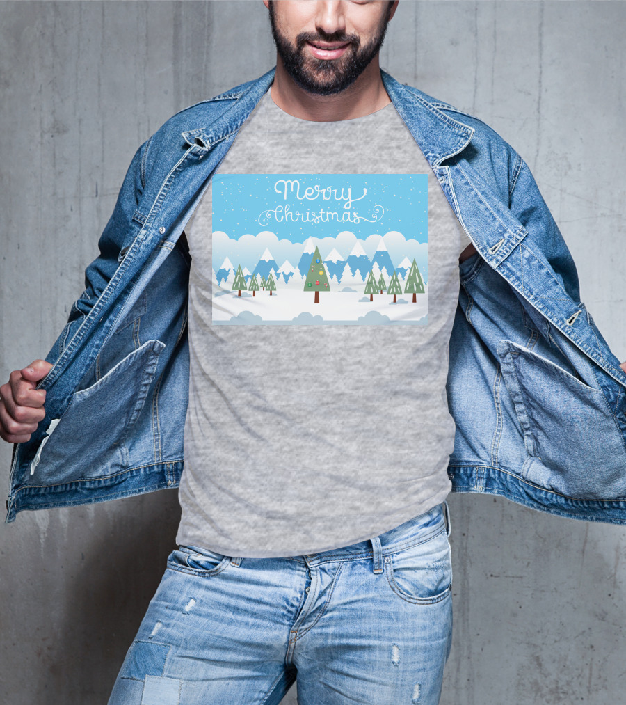 Merry Christmas Snowy Mountain Landscape With Decorated Tree T-Shirt