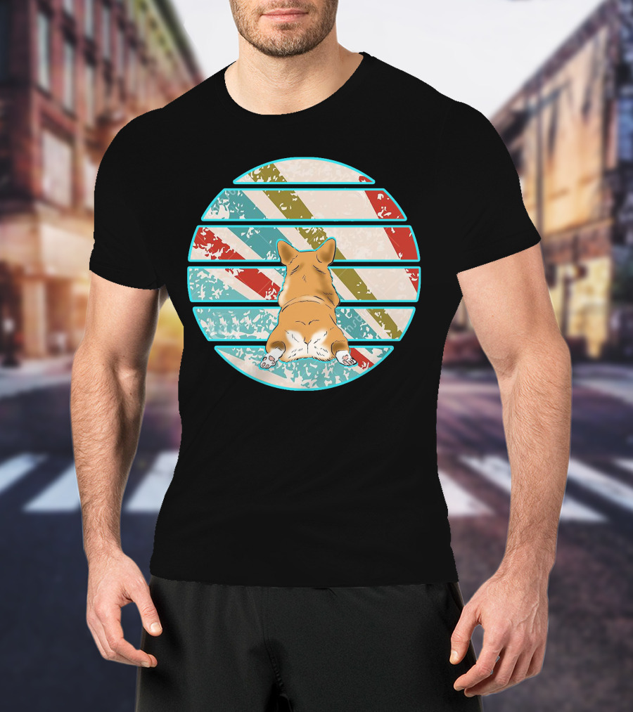 Welsh Corgi Retro Stripes Circle T-Shirt