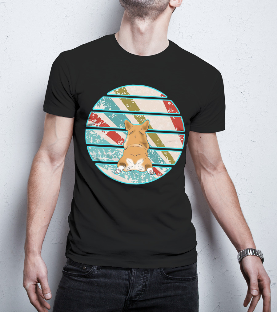 Welsh Corgi Retro Stripes Circle T-Shirt