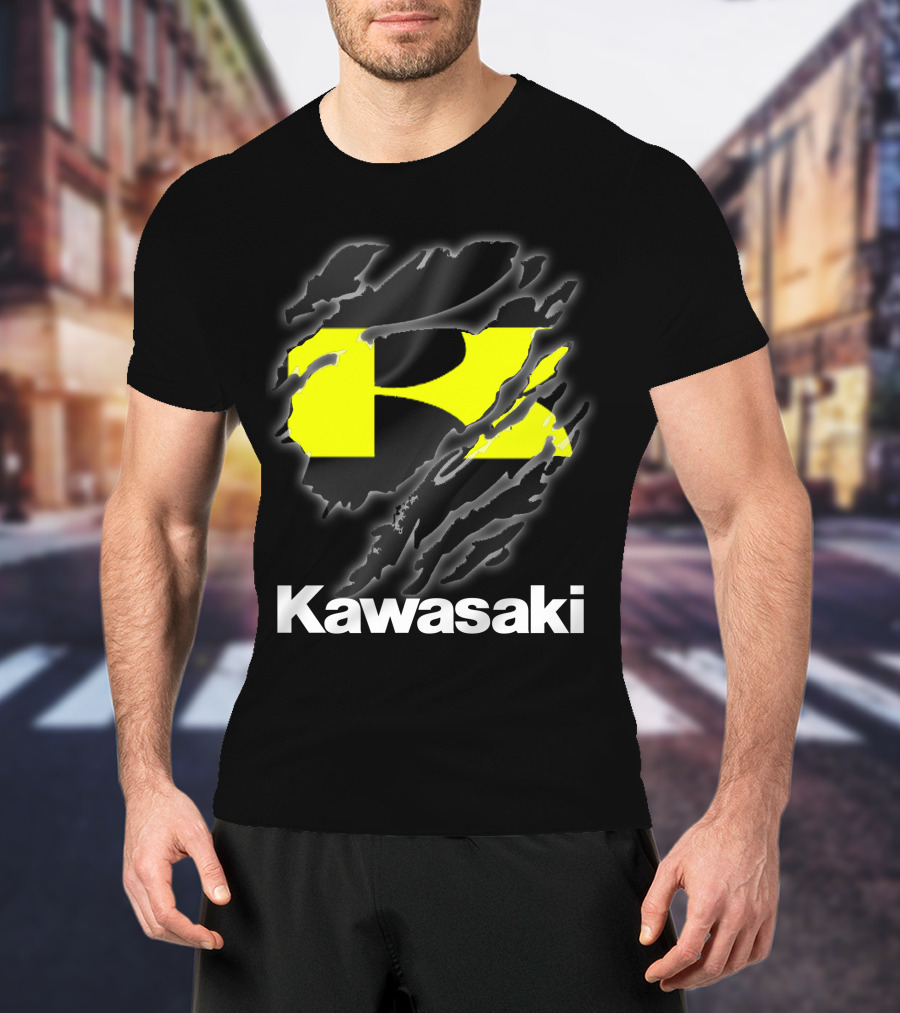 Kawasaki Ripping Claw Marks Yellow Black T-Shirt