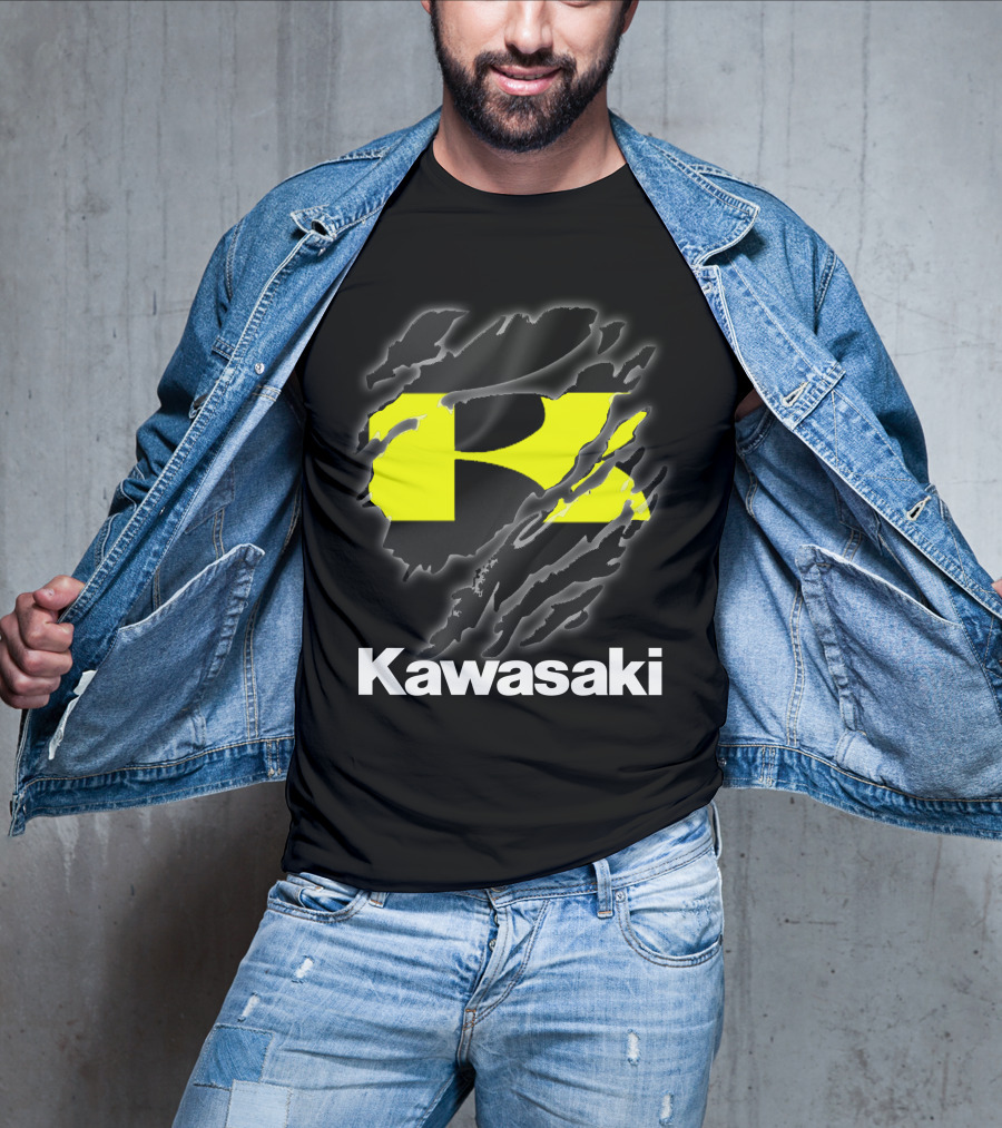 Kawasaki Ripping Claw Marks Yellow Black T-Shirt