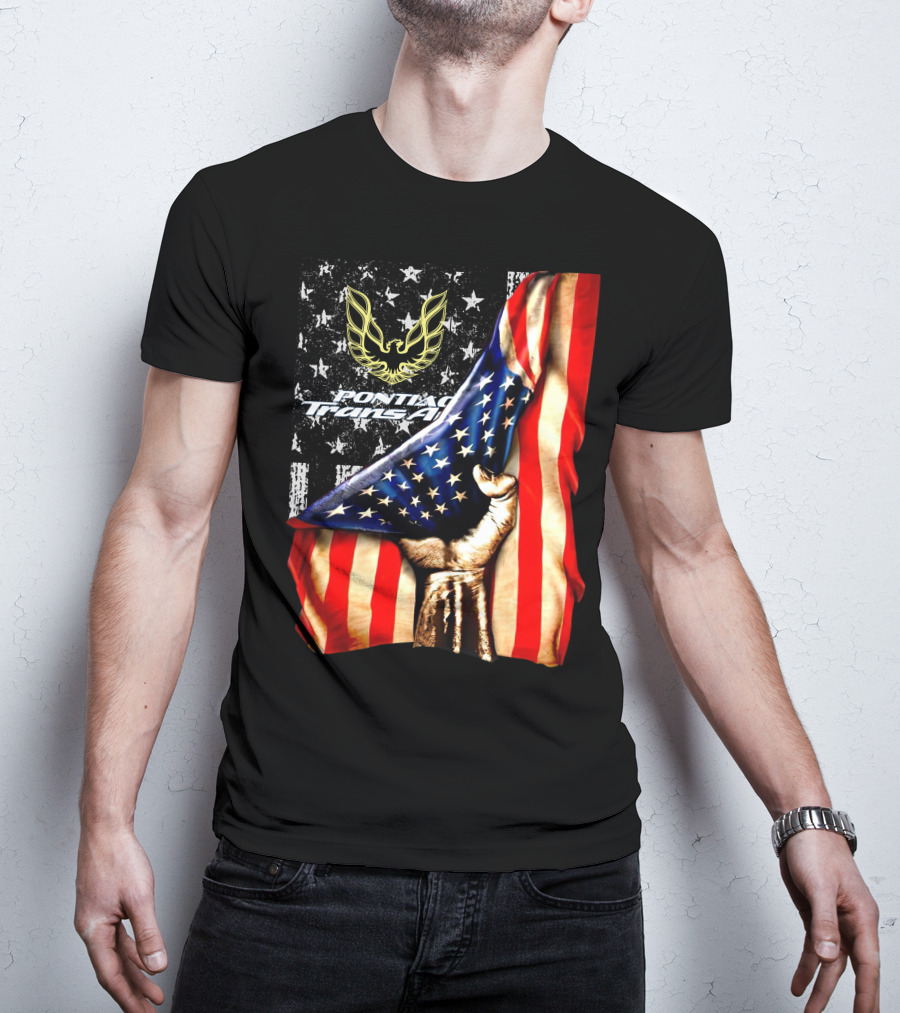 Pontiac Trans Am Eagle With American Flag Background And Stars T-Shirt