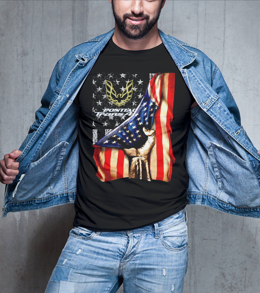 Pontiac Trans Am Eagle With American Flag Background And Stars T-Shirt
