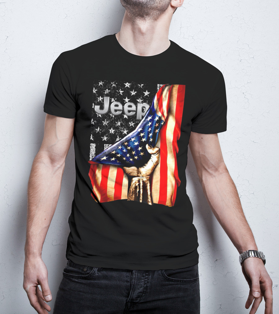 Jeep American Flag Stars And Stripes Hand T-Shirt