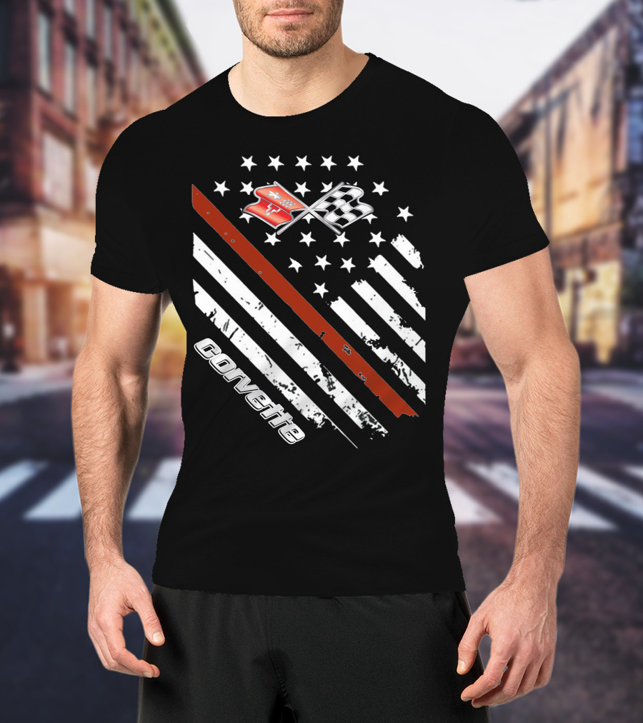 Corvette C3 American Flag Vintage Racing Stripes And Emblems T-Shirt
