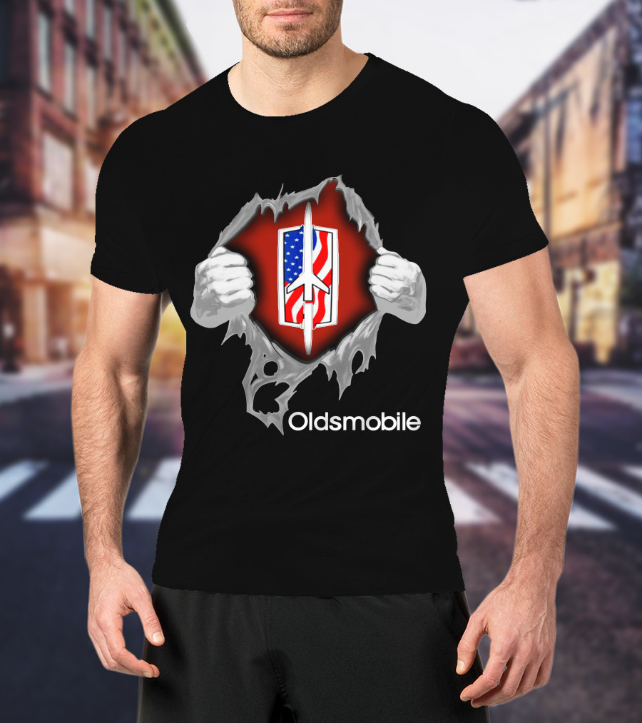 Oldsmobile USA Rocket Emblem With Ripped Effect T-Shirt