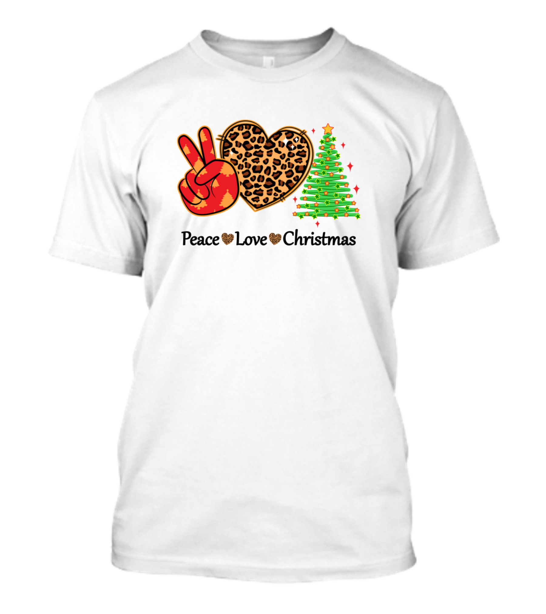 Peace Love Christmas Leopard Tree T-Shirt