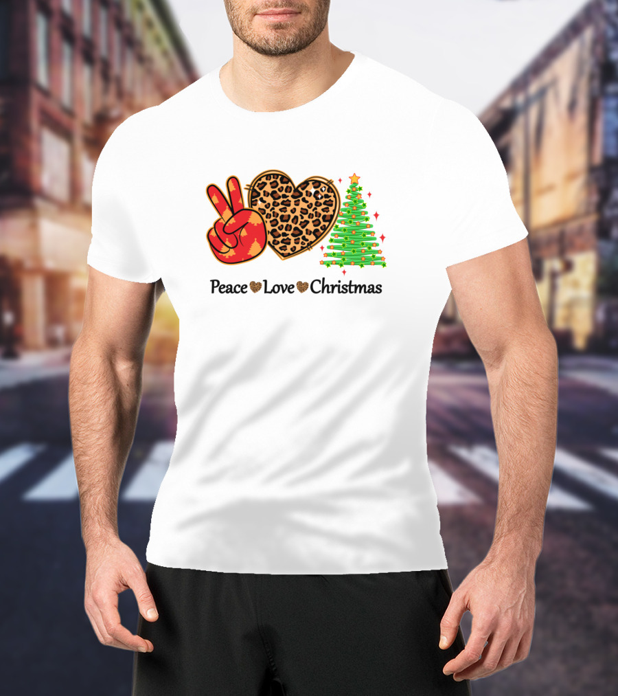 Peace Love Christmas Leopard Tree T-Shirt