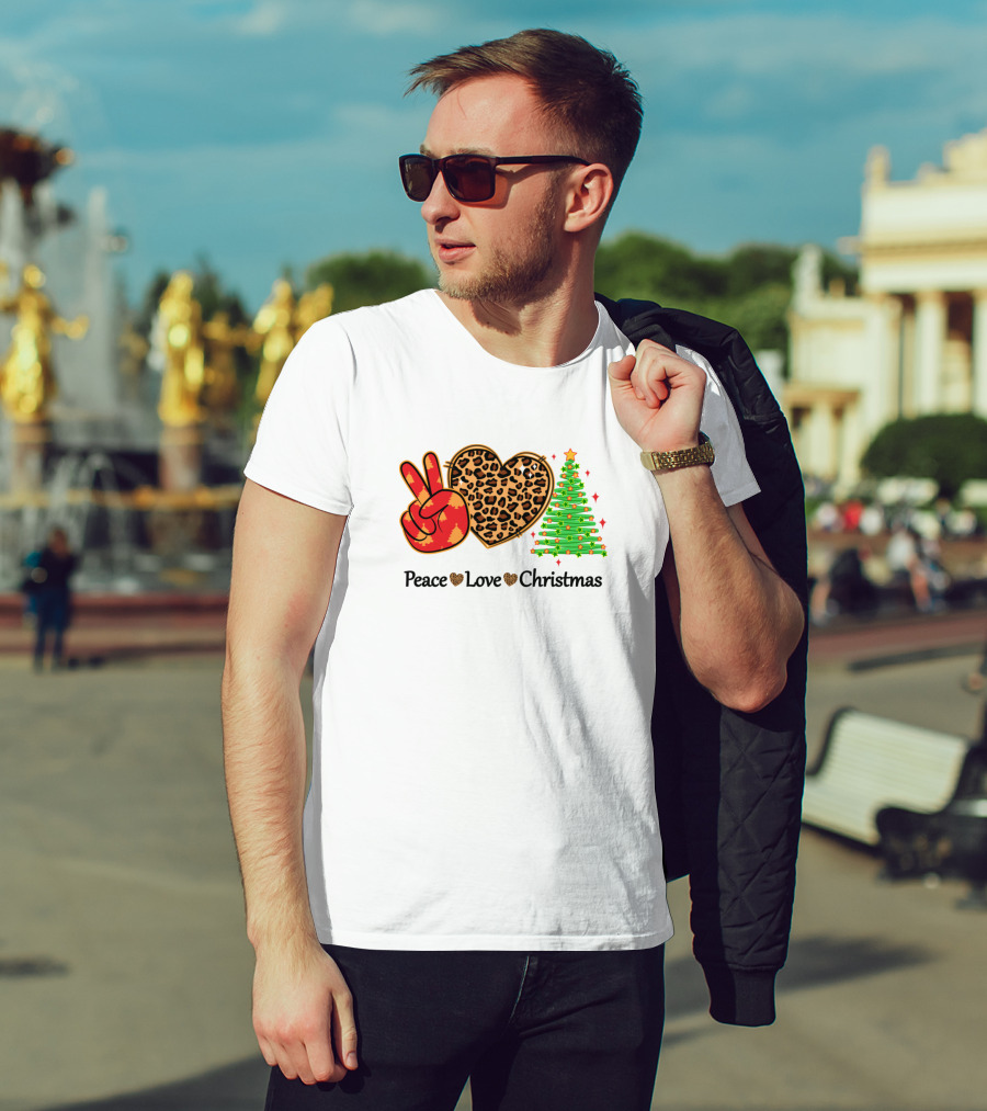 Peace Love Christmas Leopard Tree T-Shirt