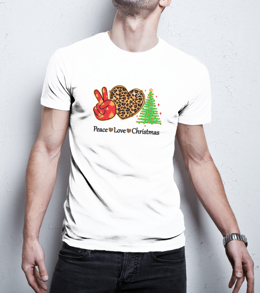 Peace Love Christmas Leopard Tree T-Shirt