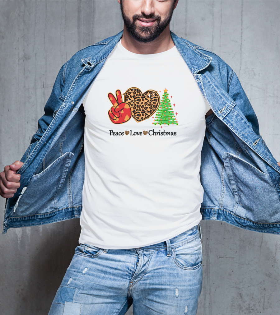 Peace Love Christmas Leopard Tree T-Shirt