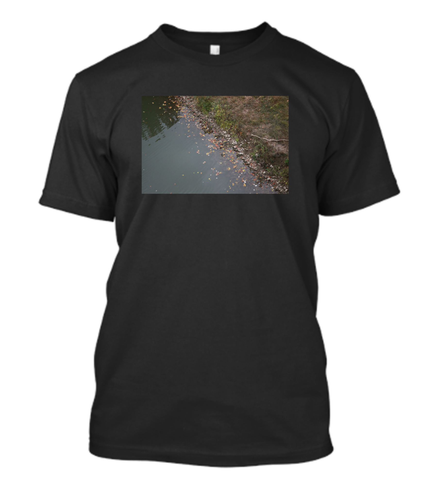 Leaves Floating On Water With Rocky Shoreline T-Shirt