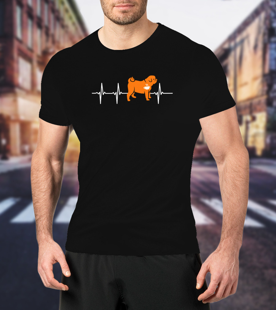 Pugs And Coffee Heartbeat Love Pug EKG Line T-Shirt