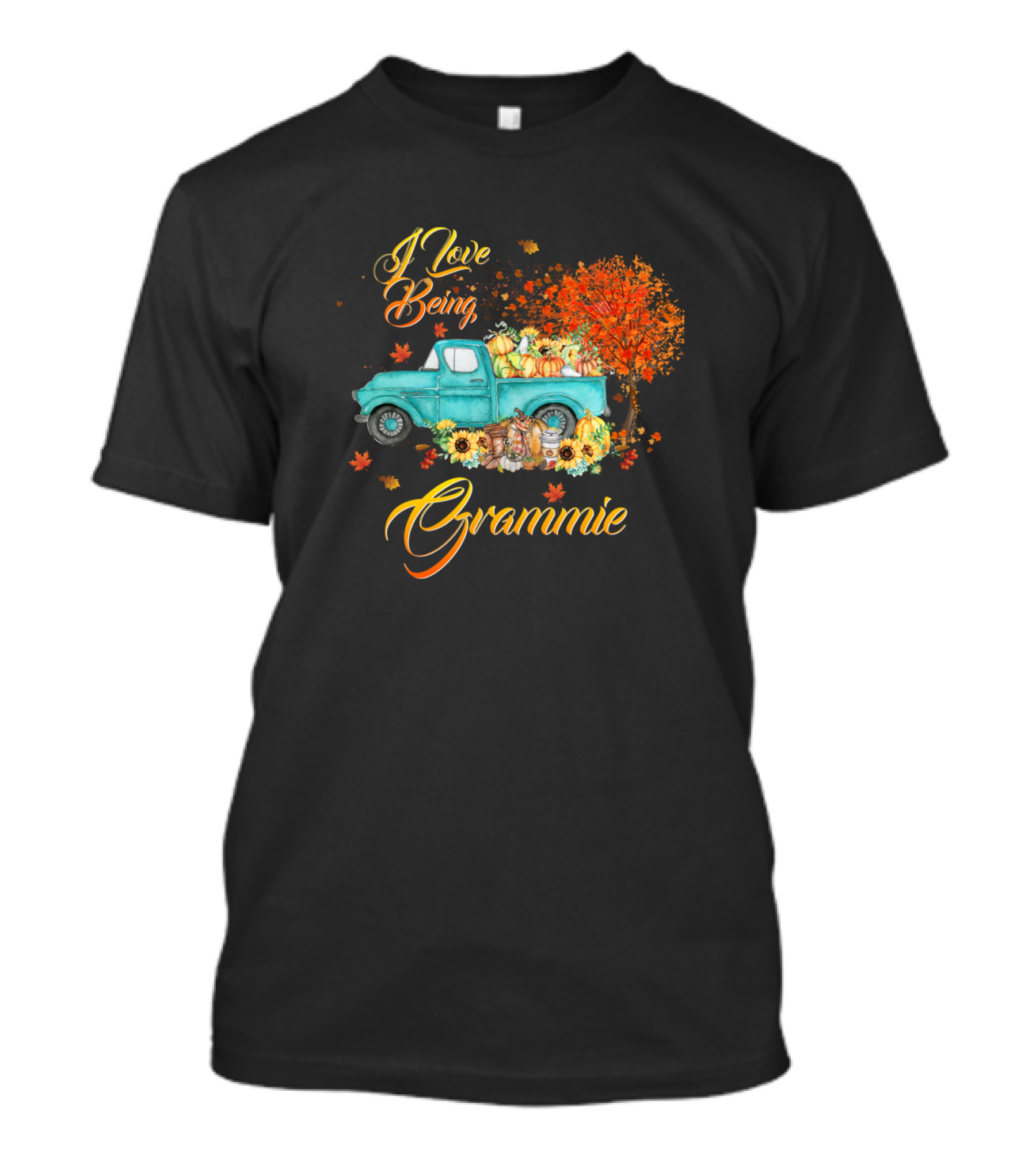 I Love Being Grammie Thanksgiving Old Truck Pumpkins Autumn Tree T-Shirt