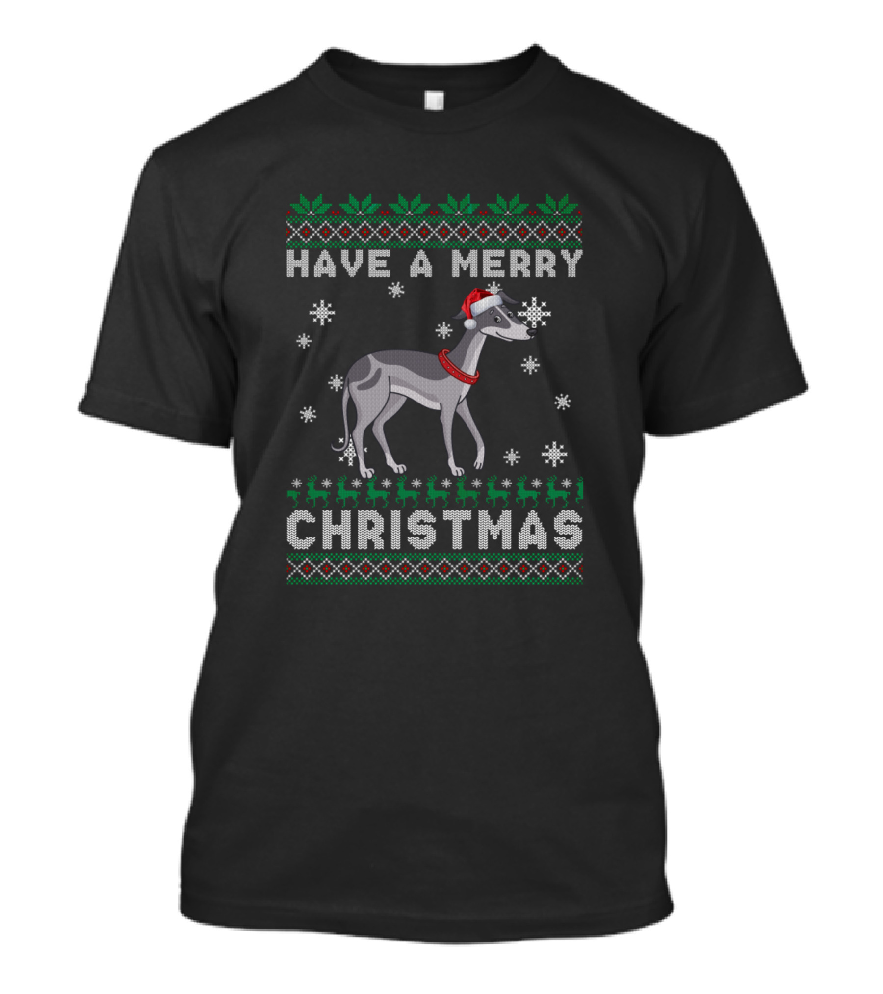 Have A Merry Christmas Greyhound Santa Hat Snowflakes T-Shirt