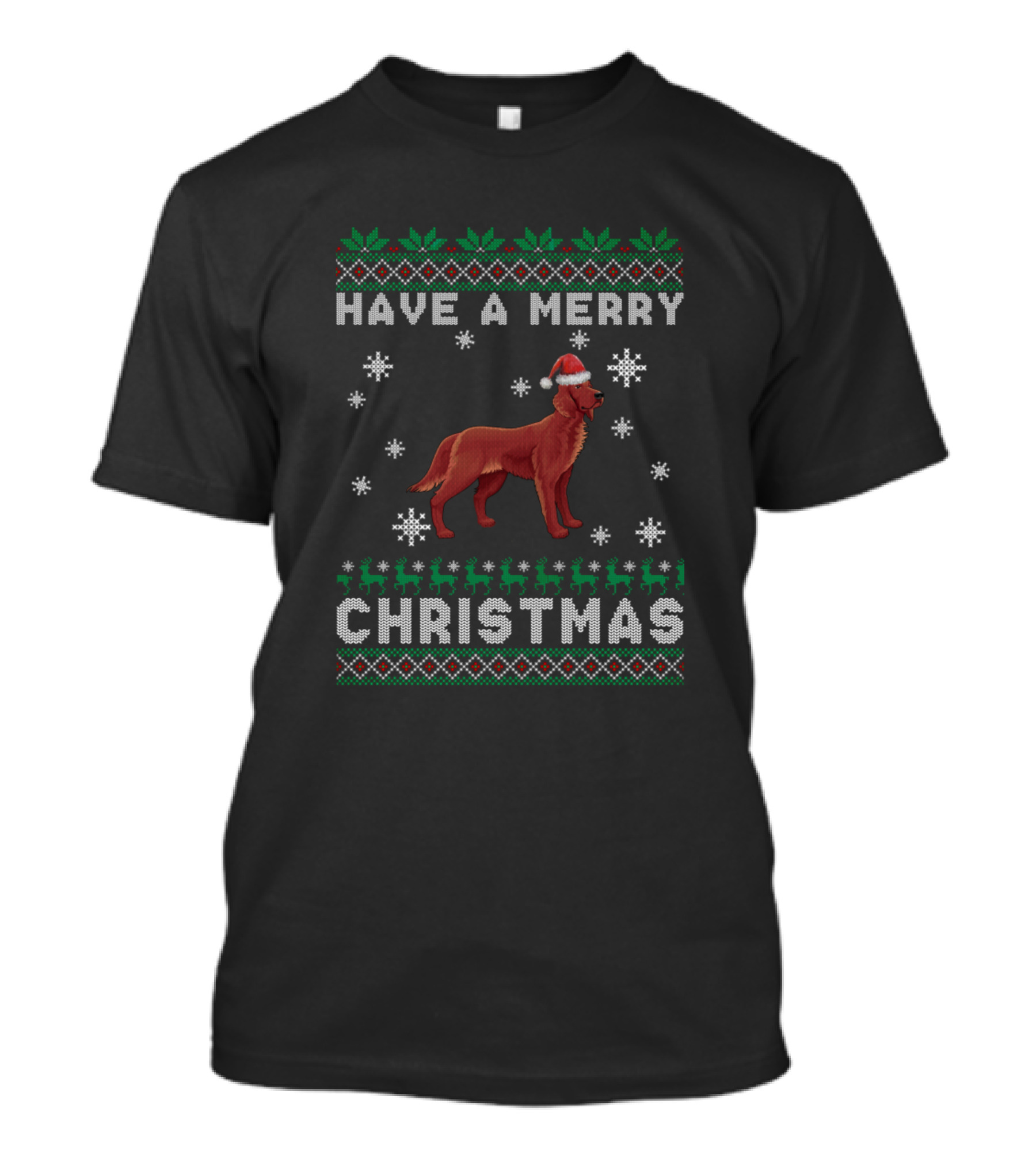 Have A Merry Christmas Irish Setter Santa Hat Snowflakes T-Shirt