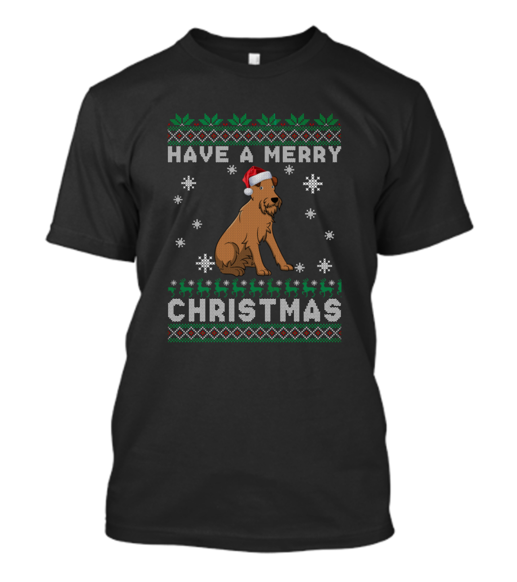 Have A Merry Christmas Irish Terrier Dog With Santa Hat And Snowflakes T-Shirt