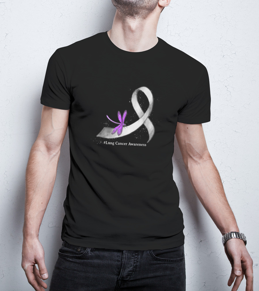 Hippie Dragonfly Purple On White Ribbon For Lung Cancer Awareness T-Shirt
