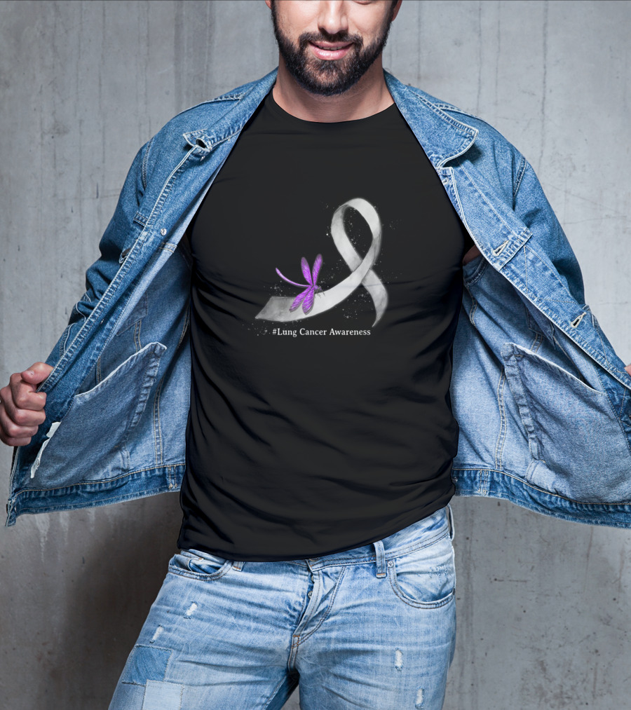Hippie Dragonfly Purple On White Ribbon For Lung Cancer Awareness T-Shirt