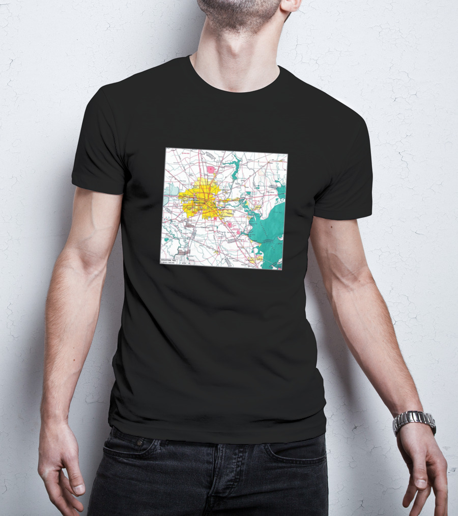 Houston Interstate And Downtown Area Map T-Shirt