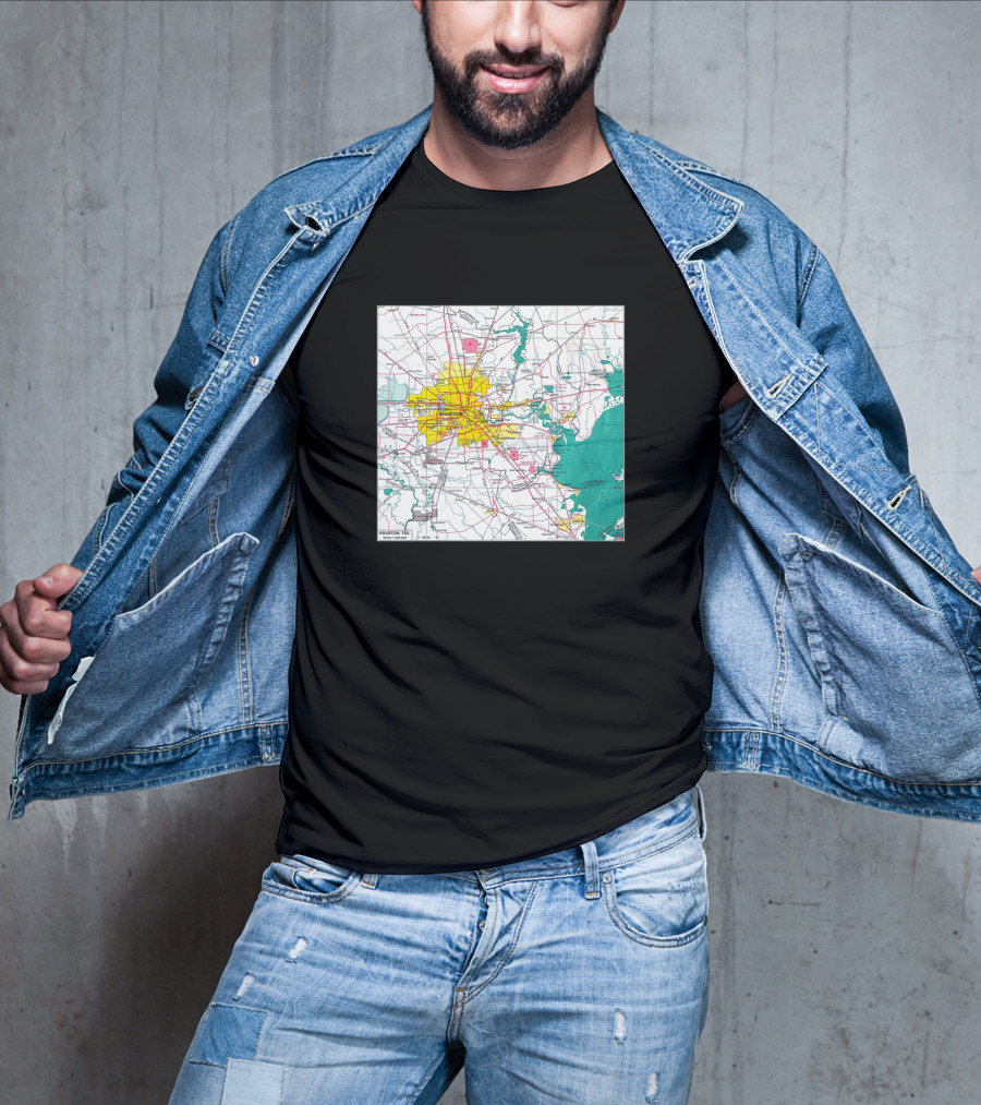 Houston Interstate And Downtown Area Map T-Shirt